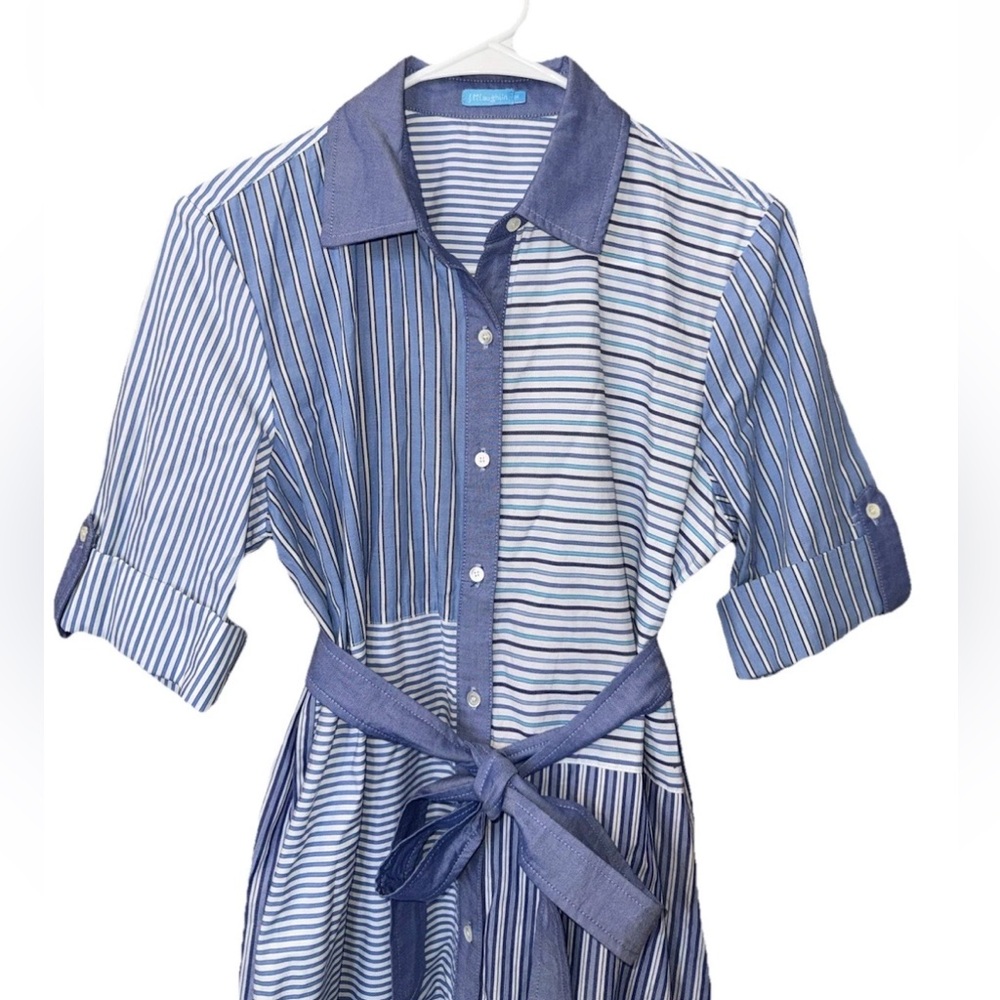 J. McLaughlin Miranda Multi Striped Shirt Dress Size Med 100% Cotton MSRP $228 - Picture 4 of 12